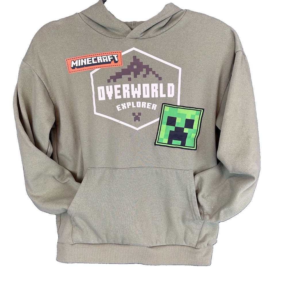 Minecraft Creeper Graphic Print Fleece Pullover Hoodie w Pockets Kids 14/16